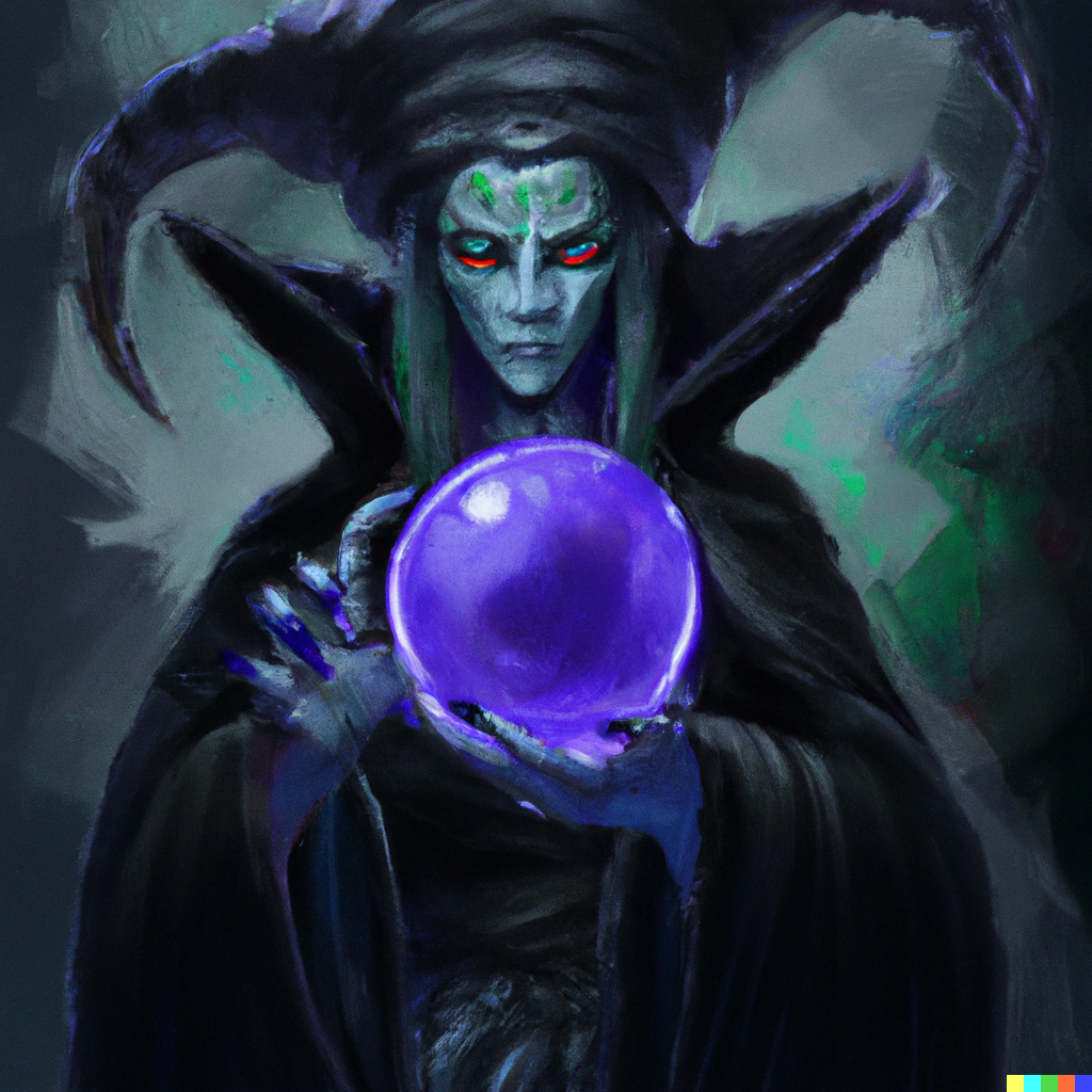 Evil witch with crystal ball