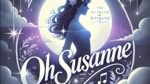 Dreamy pop song cover featuring a glowing silhouette of a young woman under moonlight, surrounded by soft clouds and twinkling stars in hues of blue, purple, and silver. The title 'Oh Susanne' is displayed in elegant, flowing white script, framed by subtle musical notes, evoking a sense of romance and nostalgia.