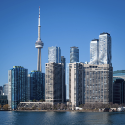 Toronto Skyline with CN tower as seen from the water.